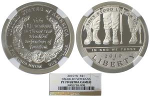 United States of America, Silver Dollar, 2010-W, Disabled Veterans, they stood for us. Gra