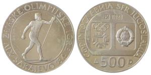Yugoslavia, Silver 500 Dinara, 23.0g, 1984, Winter Olympics 1984, Cross-country Skiing (KM