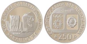 Yugoslavia, Silver, 250 Dinara, 17g, 1984, Winter Olympics. Proof.