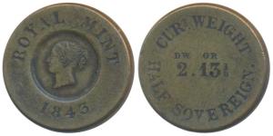Current Weight of Half Sovereign, 2 DW & 13 1/8 Grains, equals 3.952g, obv. young bust of 