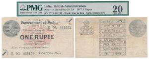 George V, Rupee 1, 1st issue, 1917, signed A. C. McWatters (J&R 3.1.2A). Graded by PMG Ver
