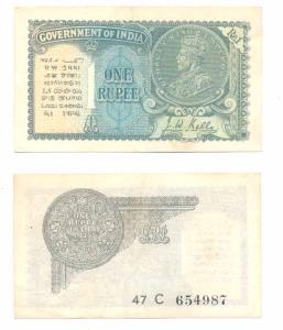 George V, Rupee 1, 2nd issue, 1935, signed J. W. Kelly, Prefix C (J&R 3.2.1C). Very Fine.