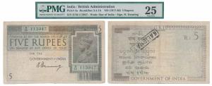George V, Rupees 5, 1st issue, 1925, signed H. Denning, water mark variety A that is Govt 