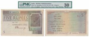 George V, Rupees 5, 1st issue, 1925, signed H. Denning, water mark variety B that is Govt 