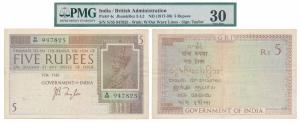 George V, Rupees 5, 1st issue, 1925, signed J. B. Taylor, (J&R 3.4.2). Graded by PMG Very 