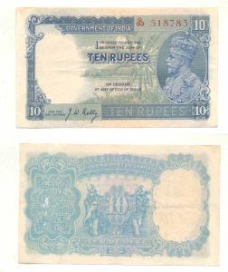 George V, Rupees 10, 3rd Issue, 1933, signed J. W. Kelly, (J&R 3.8.2). Very Fine.