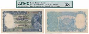 George VI, Rupees 10, 1st issue, 1938, signed J. B. Taylor, Prefix C (J&R 4.5.1). Graded b