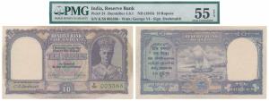George VI, Rupees 10, 2nd issue, 1944, signed C. D. Deshmukh (J&R 4.6.1). Graded by PMG Ab