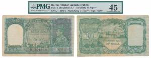 Burma, George VI, Rupees 10, 1938, signed J. B. Taylor, green colour (J&R 5.5.1). Graded b