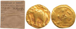 Western Gangas, Gold Gajapati Pagoda, 3.84g, obv. an ornate elephant standing to left (ins