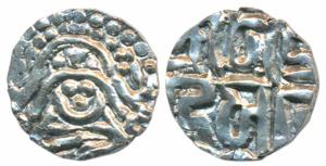 Kalachuris of Tripuri, Gangeya Deva (1015-1040 AD), Base Gold 4½ Masha, 3.73g, obv. seated