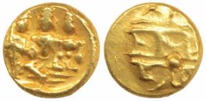 Vijayanagar, Tirumala Raya (1565-1578 AD), Gold ½ Pagoda, 1.67g, obv. Rama and Sita seated