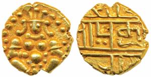 Nayakas of Chitradurga, Gold Durgi Pagoda or Hon, 3.31g, obv. Krishna as Bal Gopal, rev. N