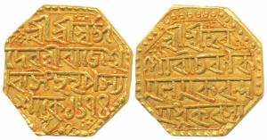 Rajeshvara Simha (1751-1769), Gold Mohur, 11.47g, obv. Sri Sri Hara Gauri Charana Kamala M