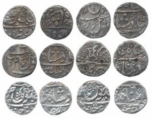 Jafarabad urf Chandor Mint, Silver Rupee, (6) in the name of Shah Alam II, usual floral sp
