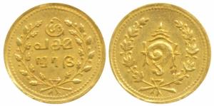 Tulabharam issue (1870-1931 AD), Gold ½ Pagoda, 1.28g, obv. conch shell within wreath, rev