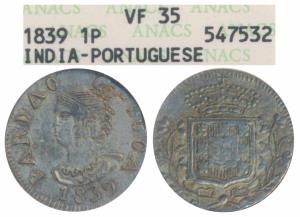 Goa, Maria II (1834-1853 AD), Silver Pardao, 1839, obv. bust of the queen facing left with