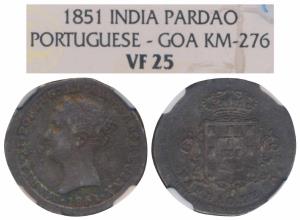 Goa, Maria II, Silver Pardao, 5.36g, 1851, rev. arms with value Pardao De Goa (KM 276). Gr