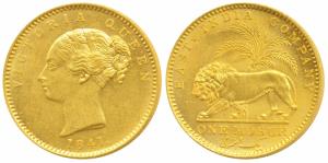 Victoria Queen, Gold Mohur, 1841, Calcutta Mint, Continuous legend, without initial on tru