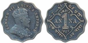 Edward VII, Cupro-Nickel Proof Restrike 1 Anna, 1907, Bombay Mint, (Prid 926, SW 7.145). B