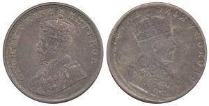 George V, Silver Rupee, Error, Brockage, nice deep and complete lakhi impression on rev., 