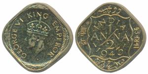 George VI, Nickel-Brass Proof Restrike ½ Anna, 1943, Bombay Mint (SW9.201). About Uncircul