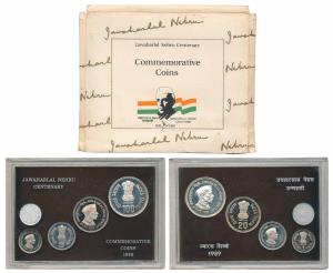 1989 Proof Set, Jawaharlal Nehru Centenary, set of 4, Rupee 1 to 100. Within original pack