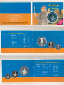 2003 Proof Set, Veer Durgadass, set of 3, Rupee 1 to 100. In immaculate condition, within 