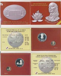 2010 Proof Set, Income Tax 150 years of building India, Chanakya, set of 2, Rupees 5 and 1
