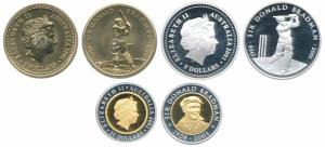 Australia, Sir Donald Bradman, set of 3 Proof, Silver $5, 31.1g; Bi-metal Gold and Silver 