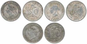 Ceylon, Victoria Queen, Silver 50 Cents (3), 1893 & 1895, (KM Y10). Fine+.