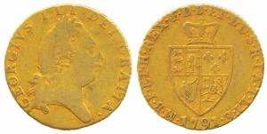 Great Britain, George III, Gold ½ Sovereign, 4g, 1791, Shield on rev. Fine+, Rare.