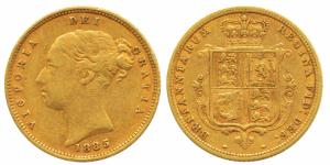 Great Britain, Victoria Queen, Gold ½ Sovereign, 4g, Young head, Shield on rev. 1885. Very