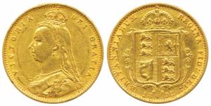 Great Britain, Victoria Queen, Gold ½ Sovereign, 4g, Jubilee head, Shield on rev. 1892. Ve