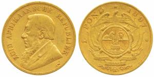 South Africa, Gold Kruger Pond, 7.9g, 1897, Single Shaft wagon on rev. (KM 10.2). Very Fin