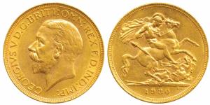 South Africa, George V, Gold Sovereign, 8g, 1930, ‘SA’ mint mark on rev. About Uncirculate