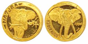 South Africa, Gold 1/10 Ounce, 3.11g, Natura Series, an elephant head on obv., two elephan