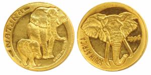 South Africa, Gold ¼ ounce, 7.77g, Natura Series, an elephant head on obv., two elephants 