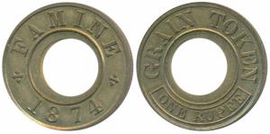 Famine Relief Grain Token, Gold Gilt Brass 1 Rupee, 4.66g, obv. Grain Token / One Rupee, r