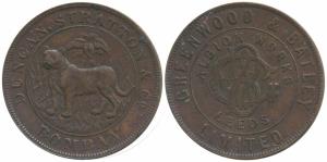 Hyderabad, Copper Token (size of a Rupee or ½ Anna) 10.73g, Bombay Mint, obv. Greenwood & 