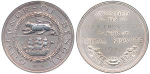 Governor of Bengal Presentation Medal, Silver, 94.5g, obv. a tiger to left and a ship belo