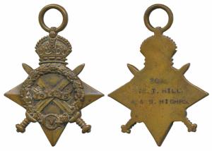 First World War, 1914-15 Star, Bronze Medal, awarded 769 PTE. T. Hill A & S Highrs (MYB 16
