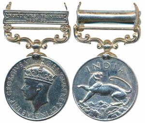 India General Service Medal, George VI, Silver, North West Frontier 1937-39 bar, awarded t