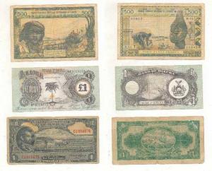 Biafra, 1 Pound (1968-69); Ethiopia, 1 Dollar (1945); Afrique De L'ouest (West Africa), 50