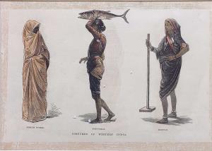 Engraving, Costumes of Western India. Moslem Women, Fishwoman, Soortan. The Illustrated Lo