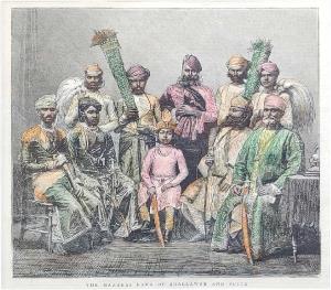 Engraving, The Maharaj Rana of Jhallawur and Suite. 1874. 24.5 x 21.5 cm.