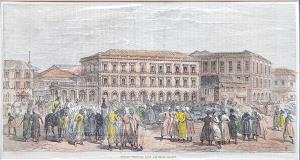 Engraving, Bombay - Oriental Bank and Share Market. The Illustrated London News 1876. 36 x