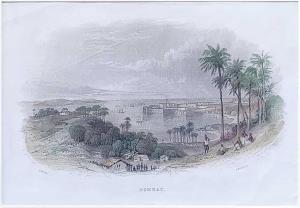 View of Bombay Fort and Harbor, by James Sprent Virtue, steel engraved print, 1848. 20.5 x