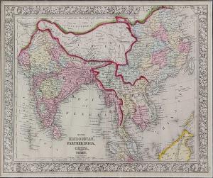 Map of Hindoostan, Farther India, China, and Tibet. 1869. 37 x 30 cm. Minor tear at top.