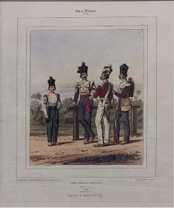 Aquatint, Galerie Militaire, Armee Anglaise (in India) Infanterie de Madras. 1840. 20 x 24